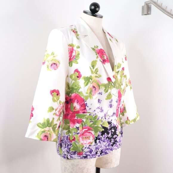 Elementz Women's Petite PL Coloful Floral Office Professional Blazer Jacket - Picture 2 of 9